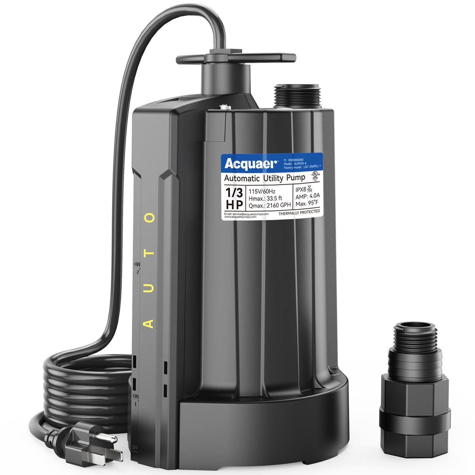 Acquaer automatic submersible pump with on/off sensor for seamless water control.