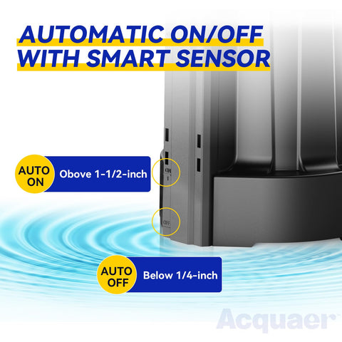 Acquaer bottom suction with debris filter keeps intake clear.
