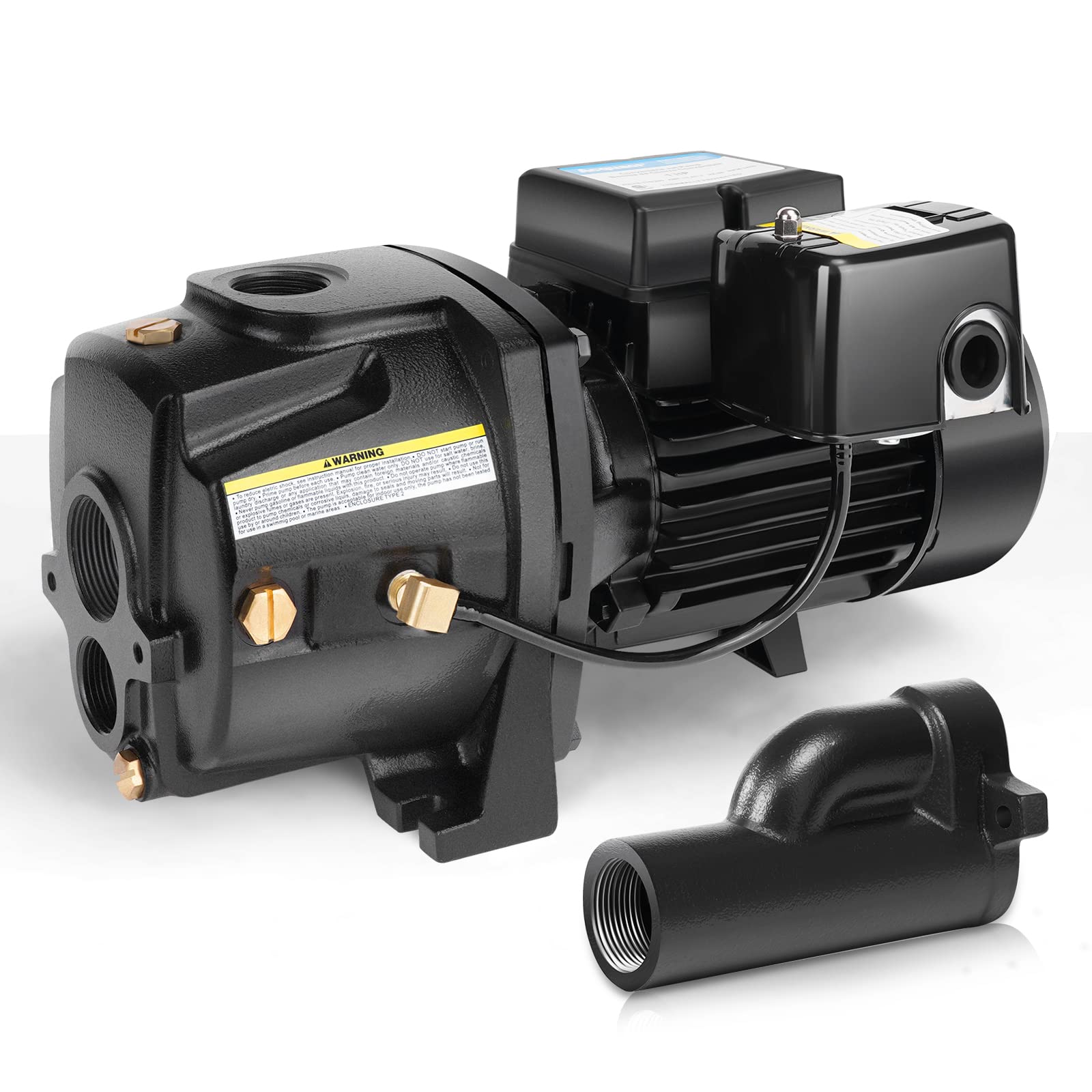 Acquaer convertible well jet pump front view shows rugged cast iron construction for durable water supply
