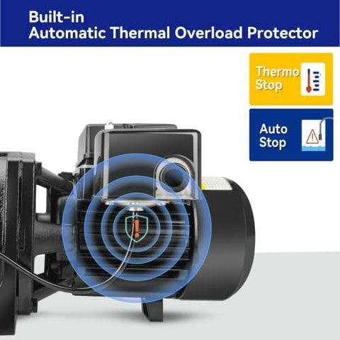 Acquaer pump casing features built-in pressure gauge for monitoring.