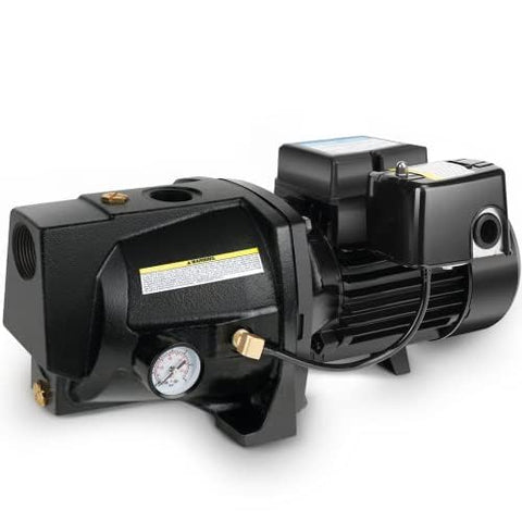 Acquaer shallow well jet pump with cast iron body for durability.