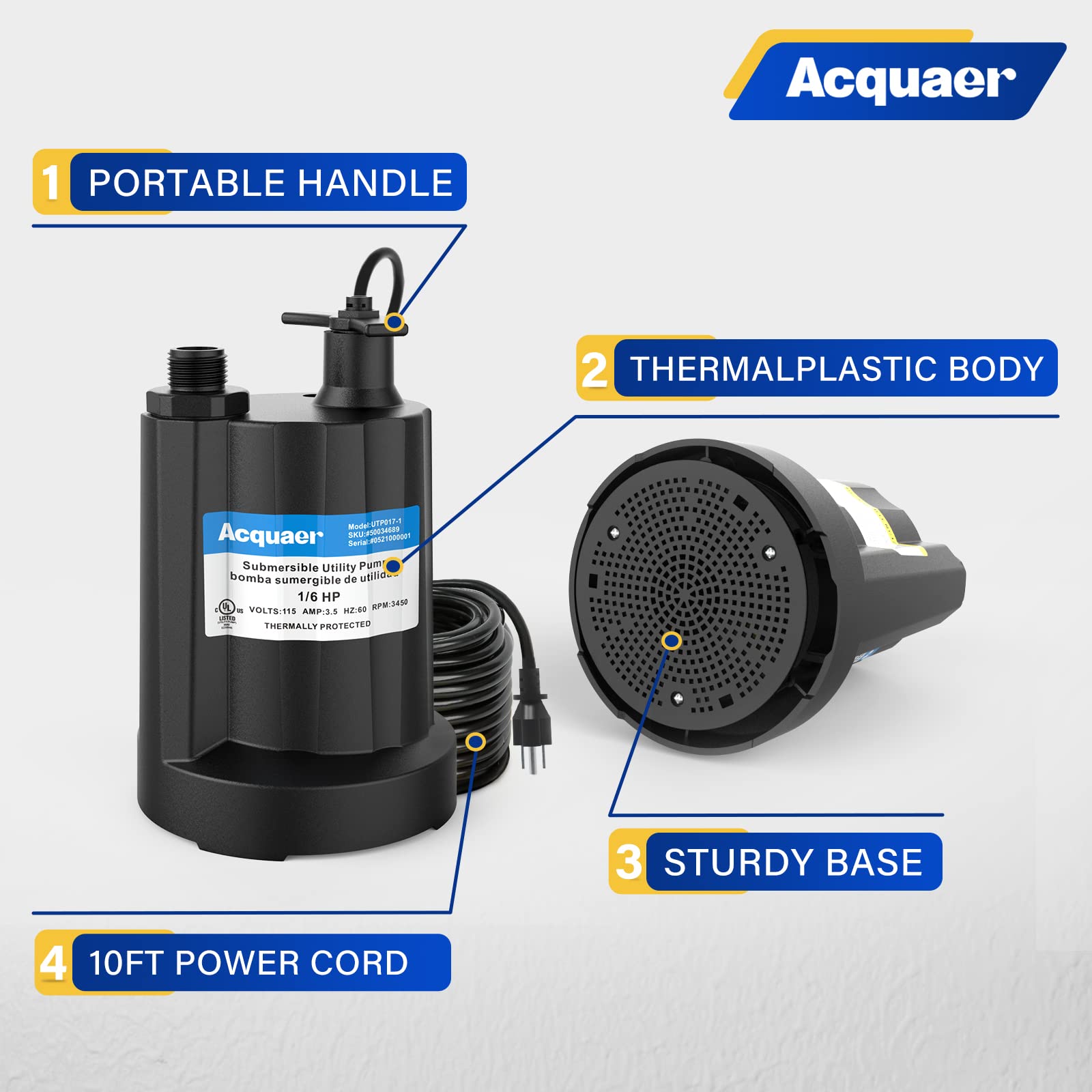Acquaer submersible pump copper motor close-up supports durable, efficient operation.