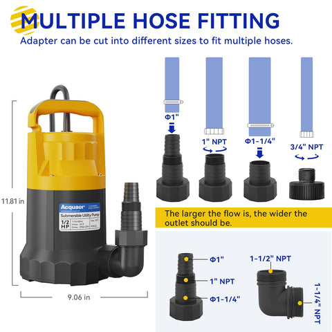 Acquaer Sump Pump carrying handle aids easy transport and setup.