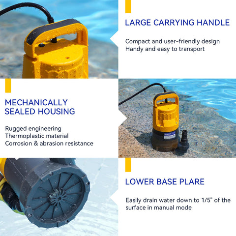 Acquaer Sump Pump 1-1/4 inch discharge adapters simplify fast, secure connections.