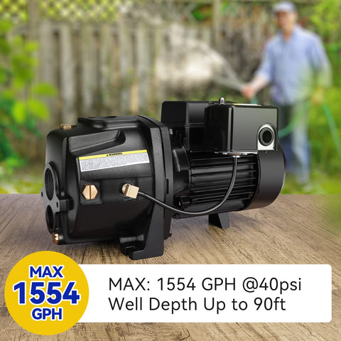 Top view of Acquaer well jet pump motor and controls highlighting dual voltage capability