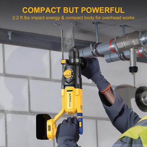 ACROPOW four-function operation supports drilling, hammering, chiseling, and more.