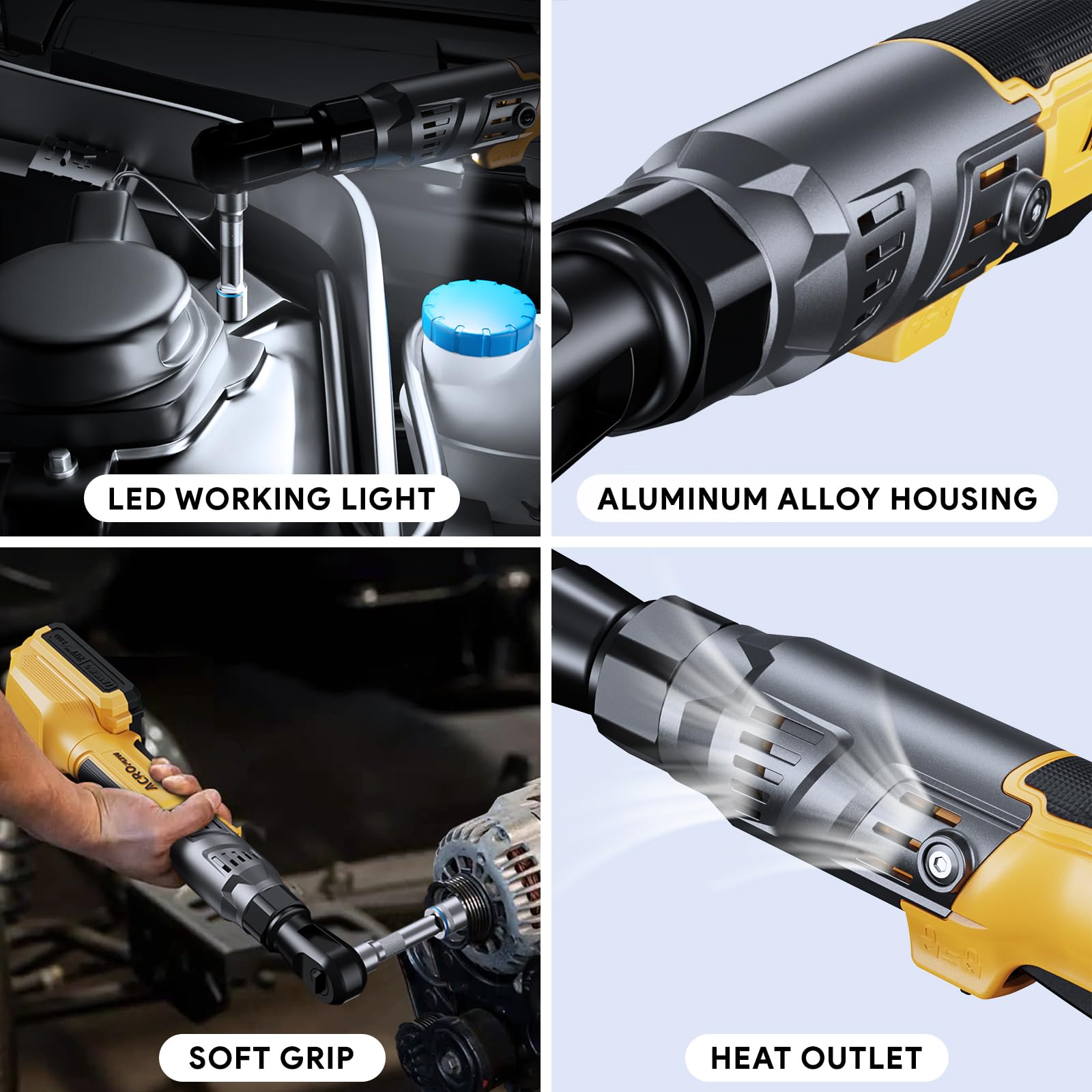 ACROPOW aluminum housing resists oil and solvents for durable use