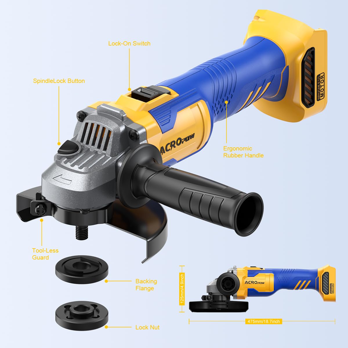 ACROPOW brushless motor delivers longer life and higher efficiency during grinding