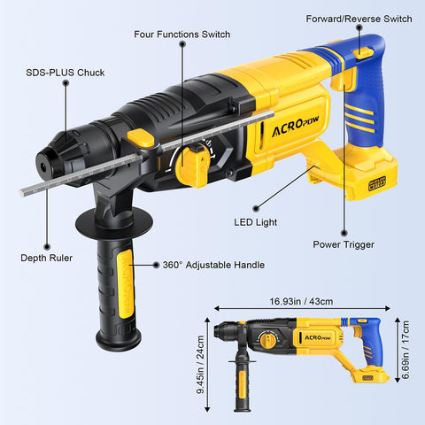 ACROPOW compatibility with DEWALT 20V batteries for flexible power.