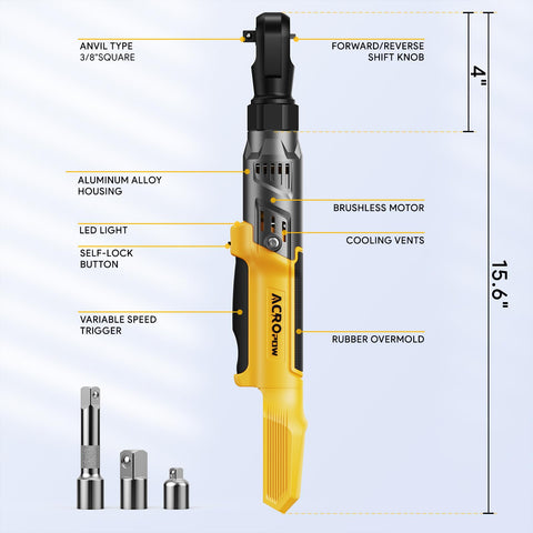 ACROPOW on-board LED light illuminates workspace during tightening