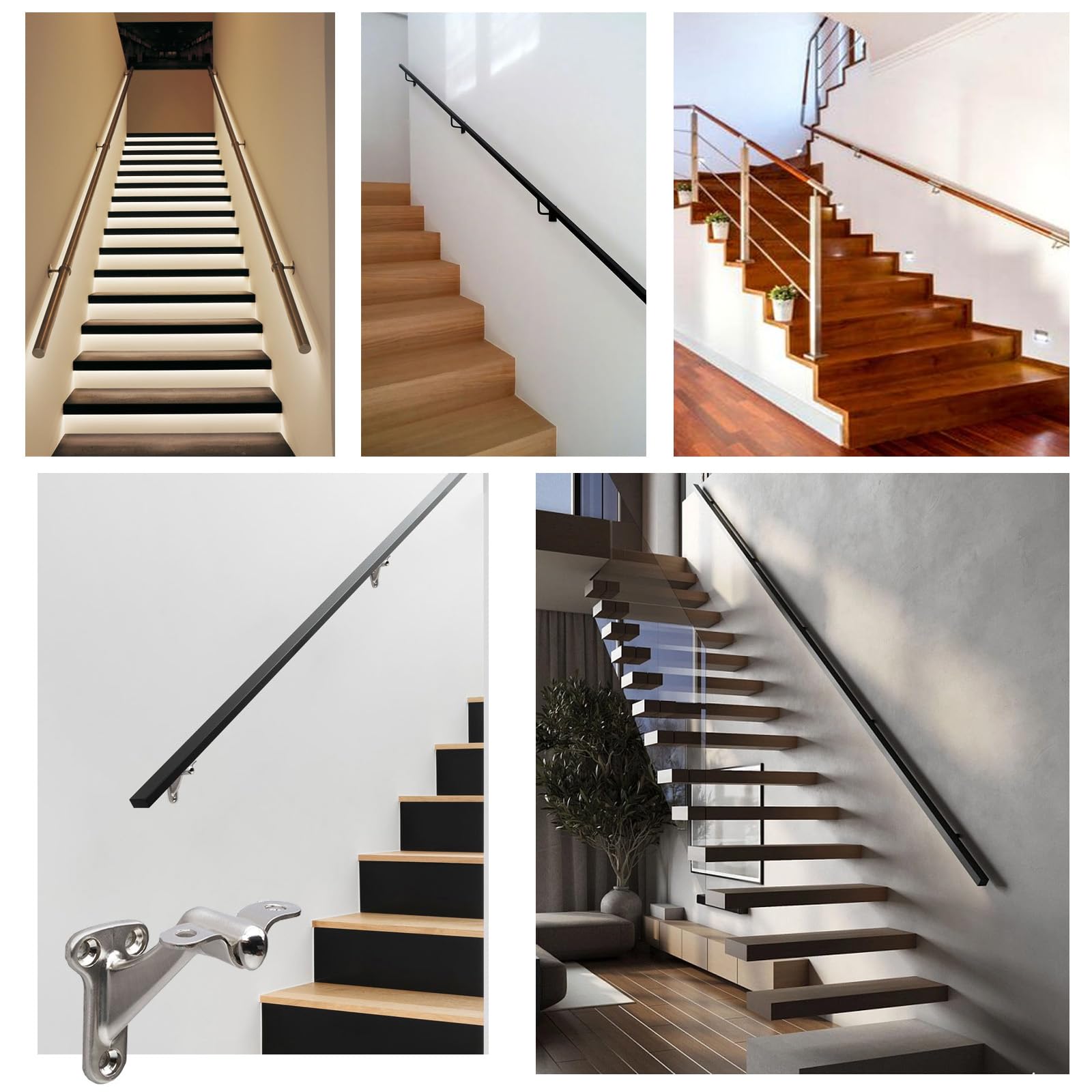 Acrux7 angle-adjustable bracket shown suitable for indoor and outdoor stairs.