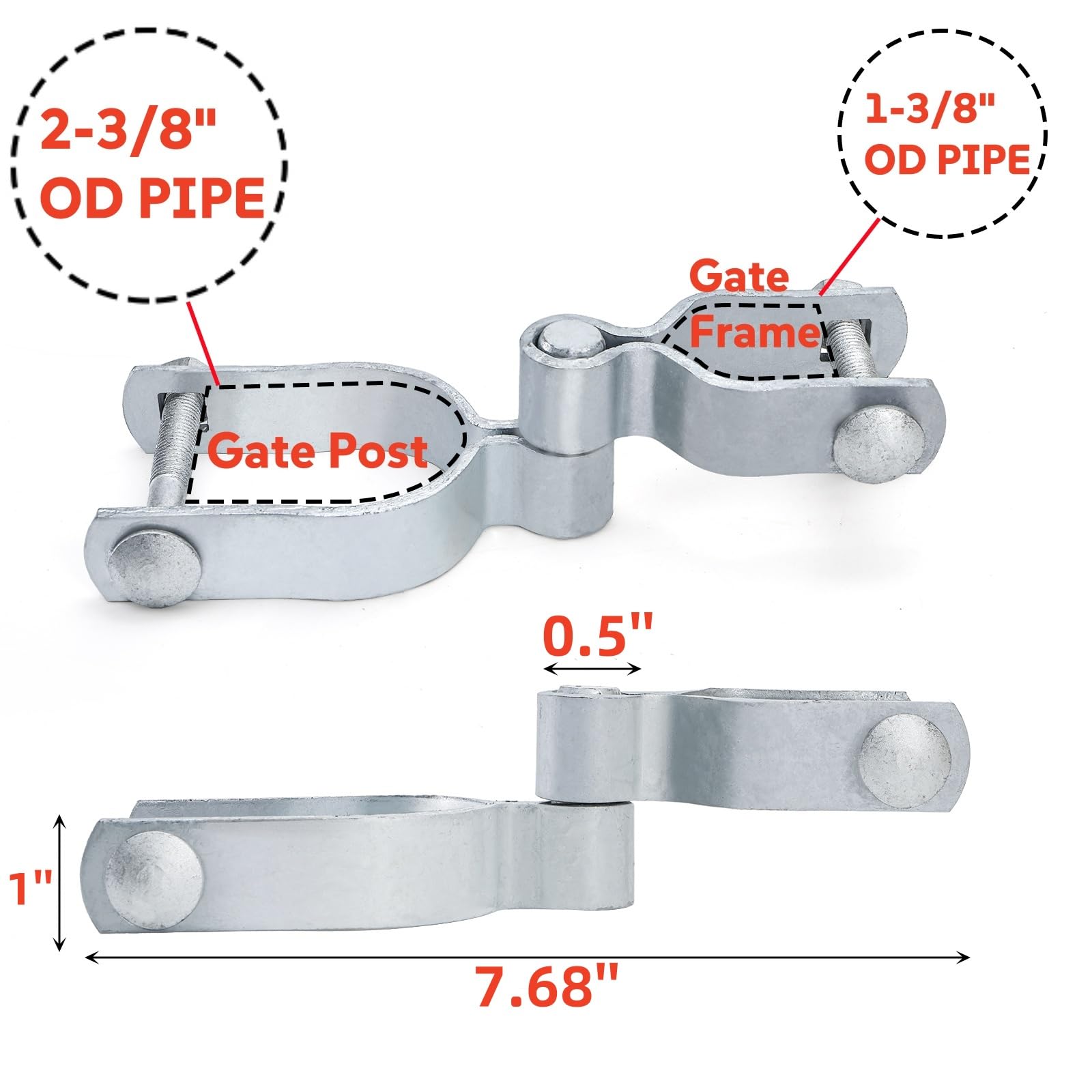 Acshio 4-pack male gate hinges for 2-3/8 inch posts supporting smooth swings