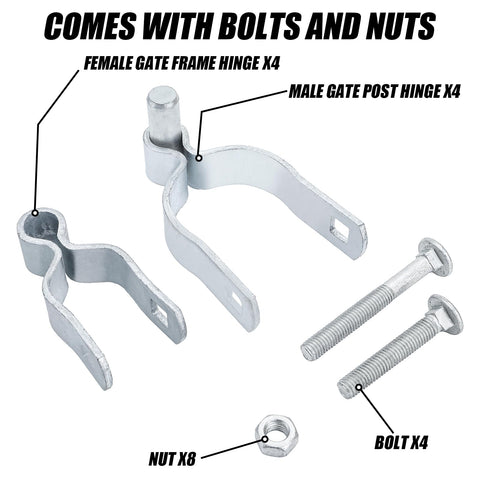 Acshio gate hinge installation showing bolt-on mounting without welding