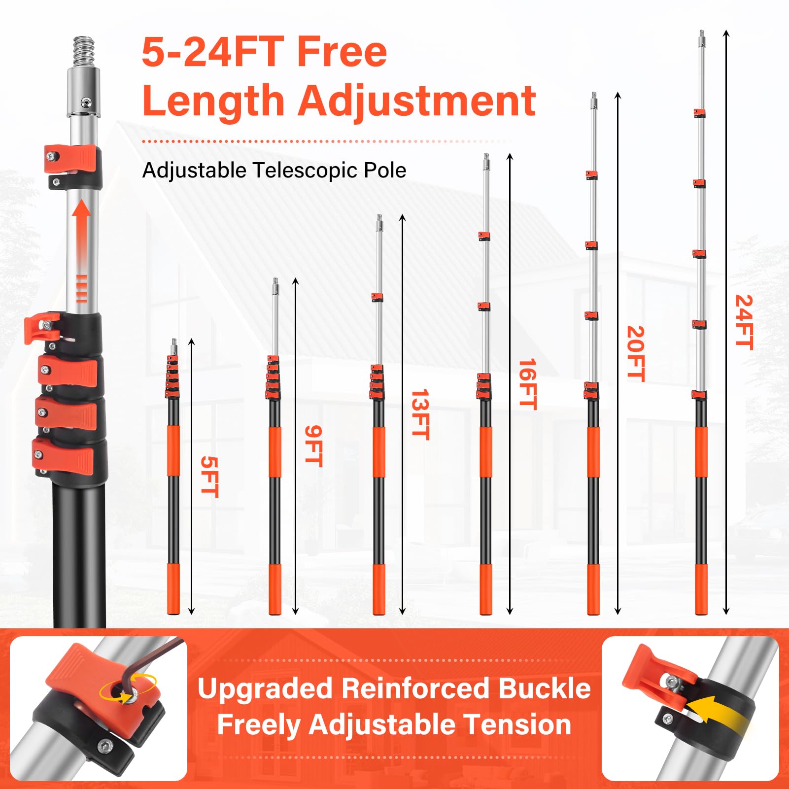 ACTREY flip-lock mechanism secures adjustable length during overhead work
