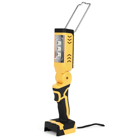 ACVSDB cordless LED work light attached to a Dewalt 20V battery for flexible power