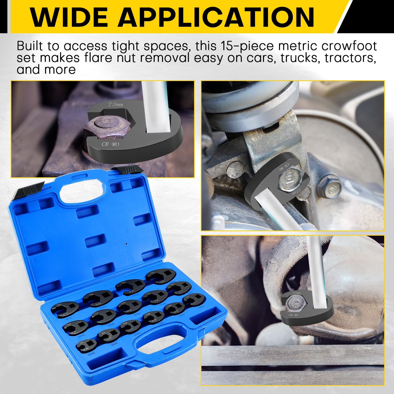 Acymner crowfoot flare-nut wrench 1/2 drive enables reach