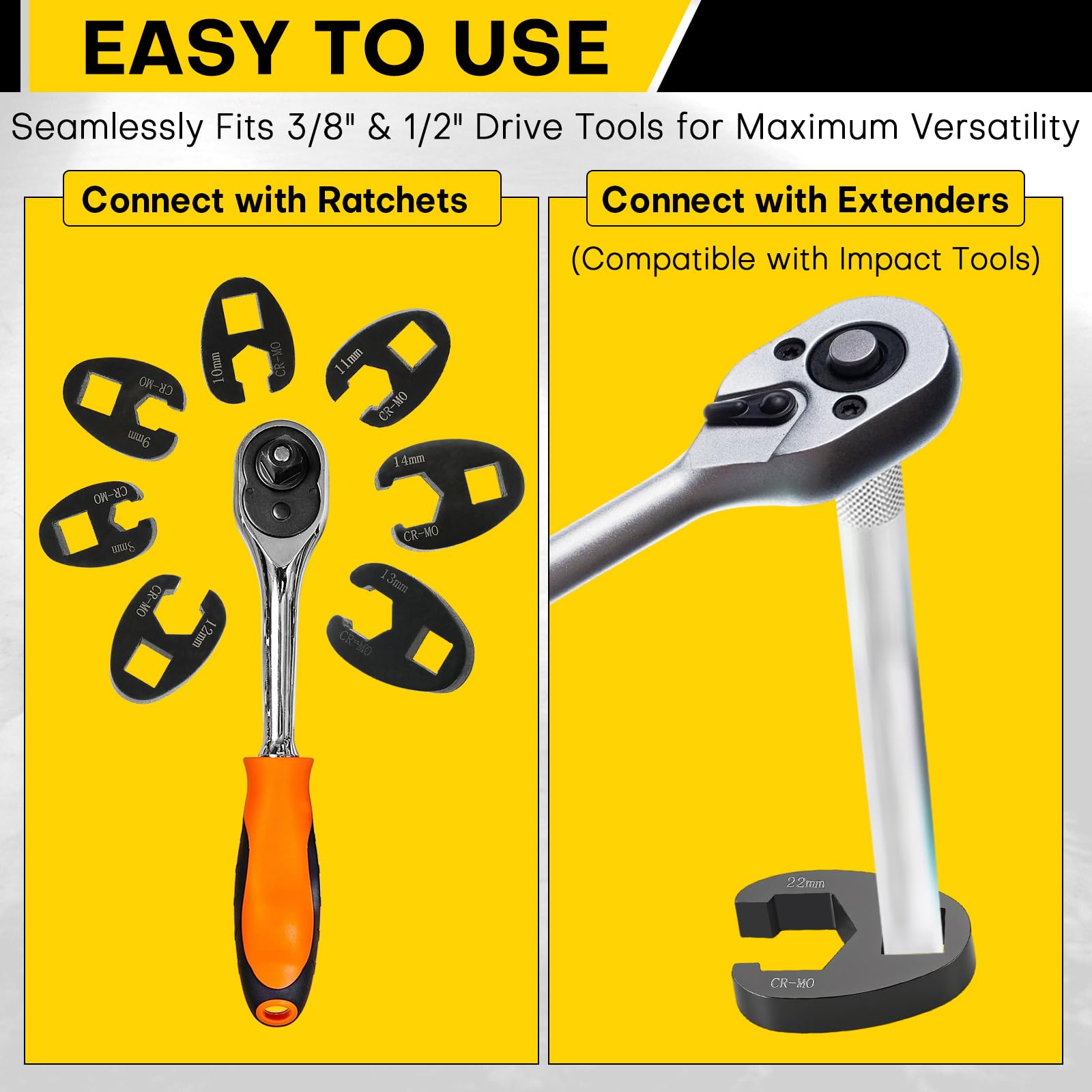 Acymner crowfoot flare-nut wrench 3/8 drive fits ratchets