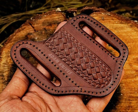 ADAM KNIVES exotic cowhide sheath for rugged, durable blade protection.