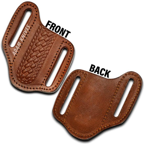 ADAM KNIVES handmade leather sheath with smooth, comfortable edges.