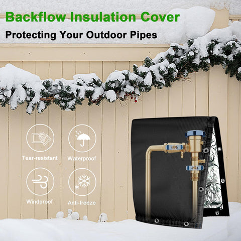 Adamoss cover installed over a backflow pipe in use outdoors