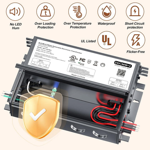 Adapter-Universe 192W 24V transformer powering LED strips with smooth dimming
