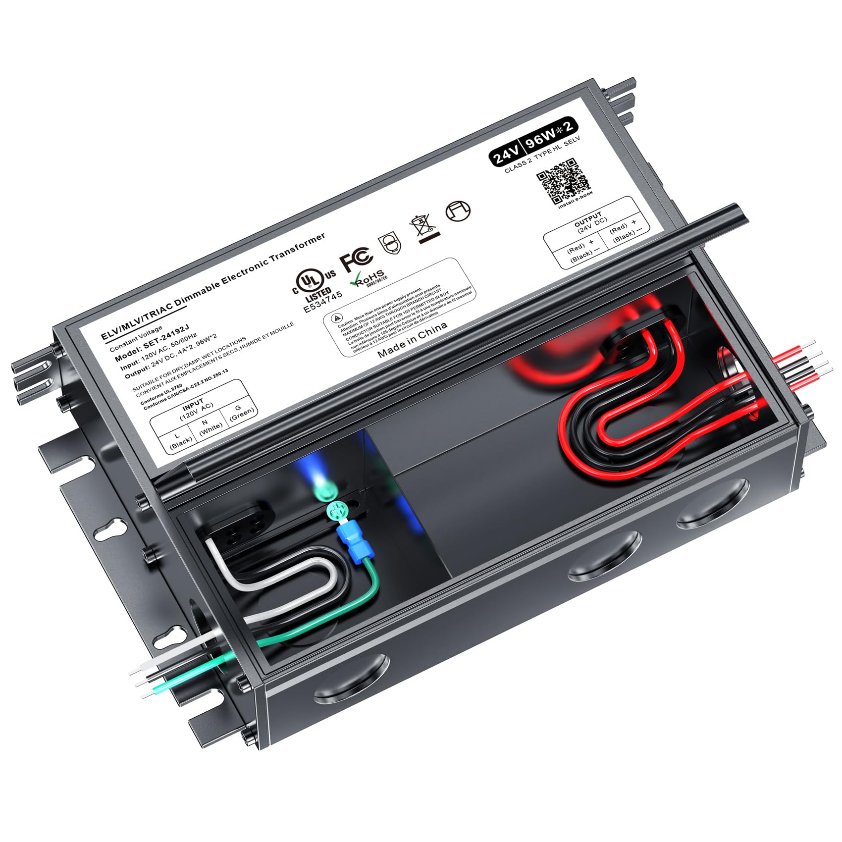 Adapter-Universe 24V dimmable LED driver front view showing compact design for reliable dimming
