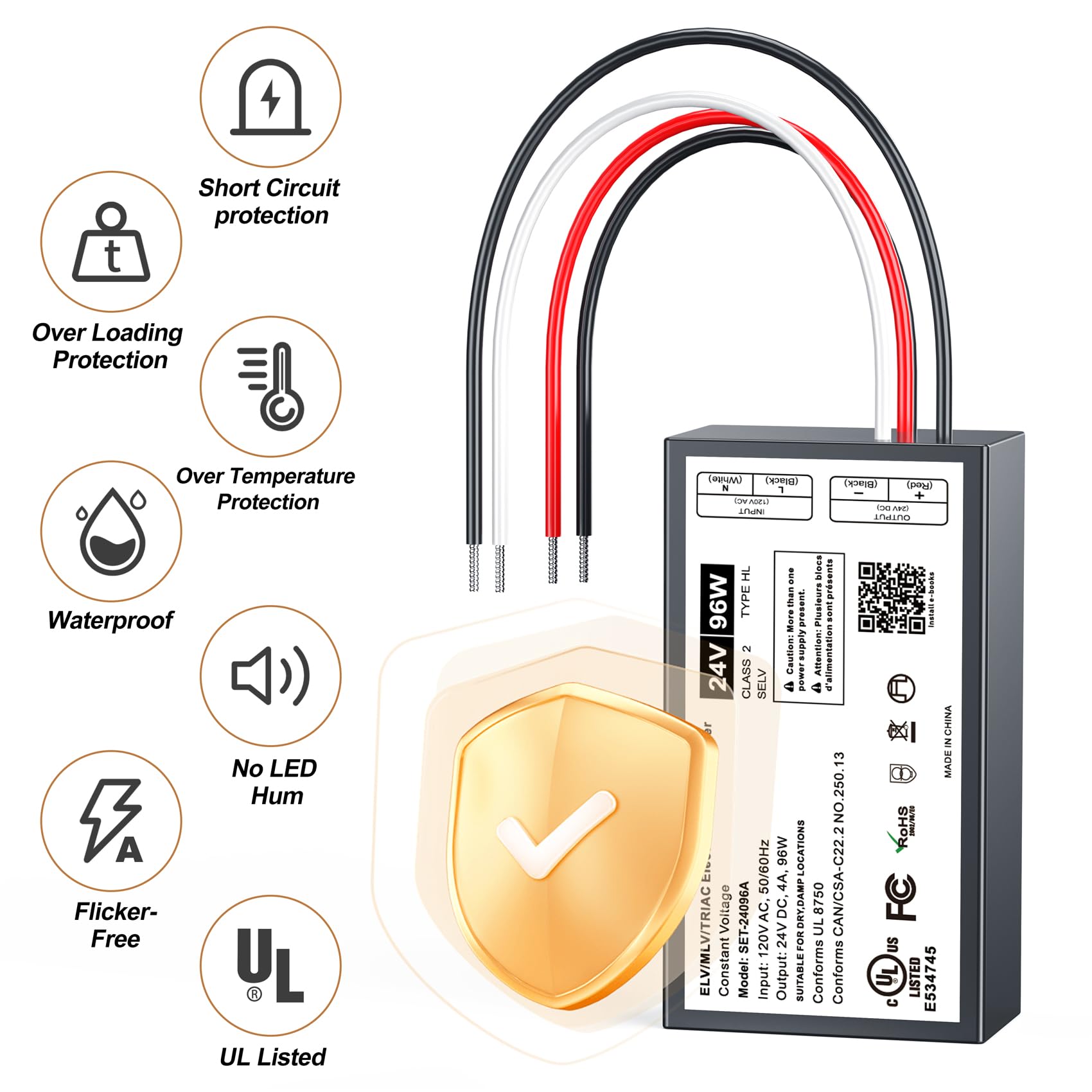 Adapter-Universe 24V dimmable LED driver installation instruction sheet for correct wiring