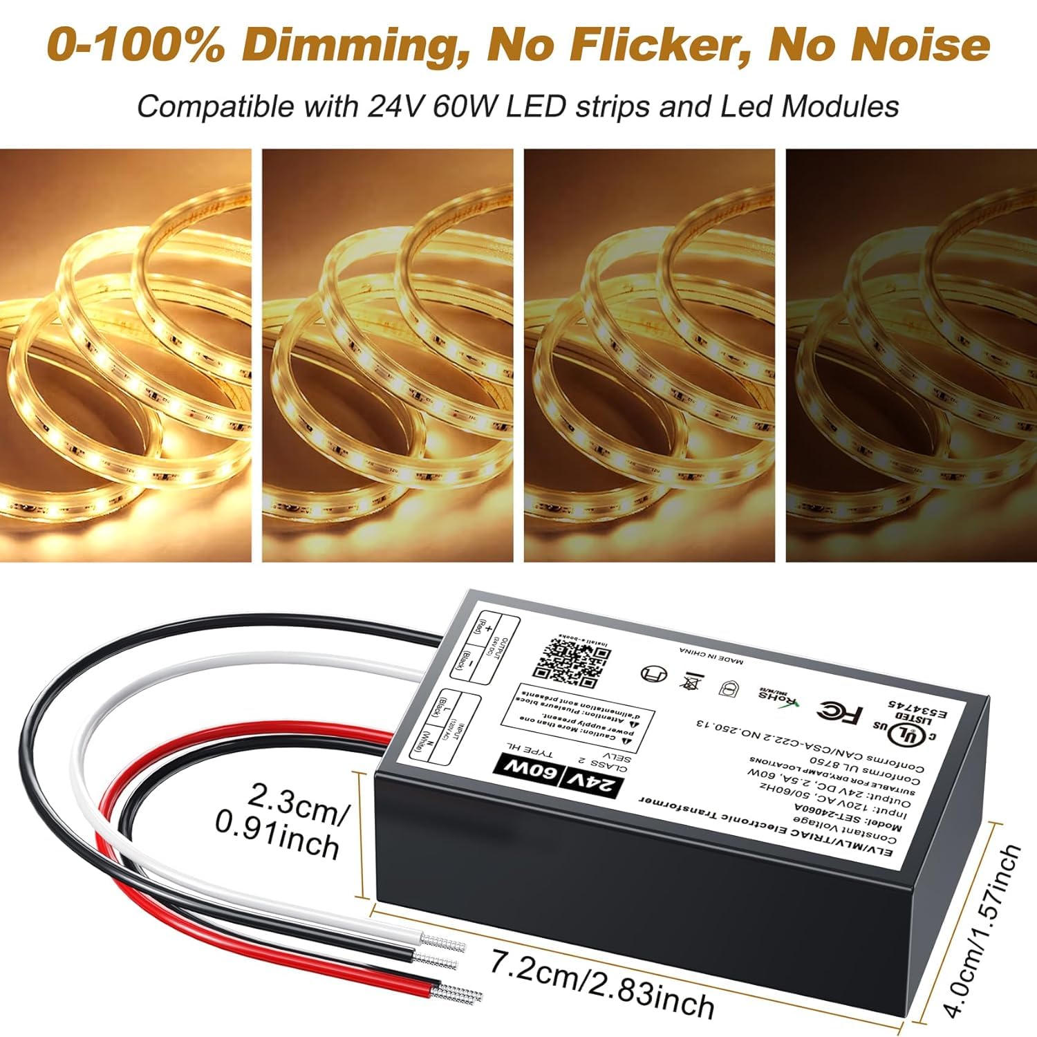 Adapter-Universe 24V dimmable LED driver side panel with controls for easy dimming setup