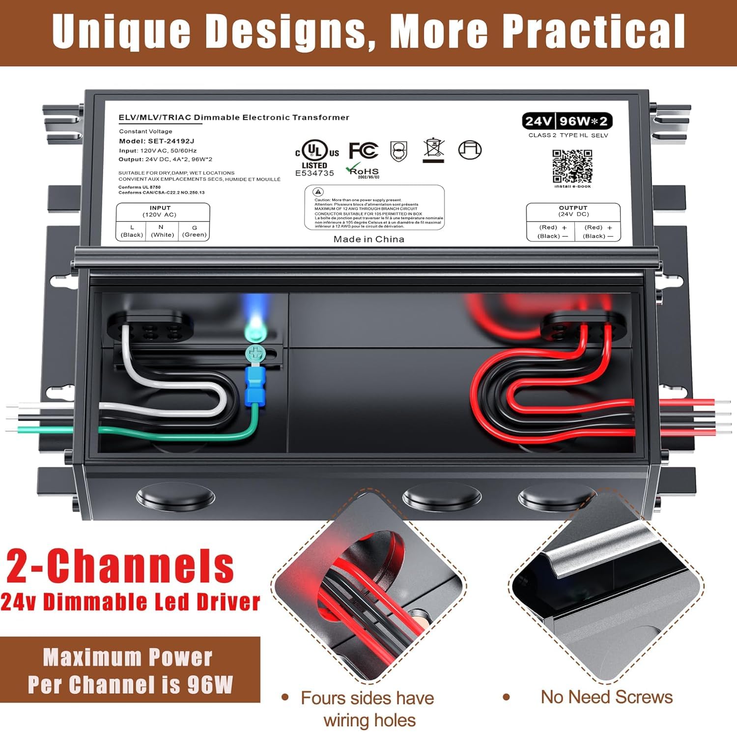 Adapter-Universe 24V dimmable LED driver side panel highlighting rugged housing