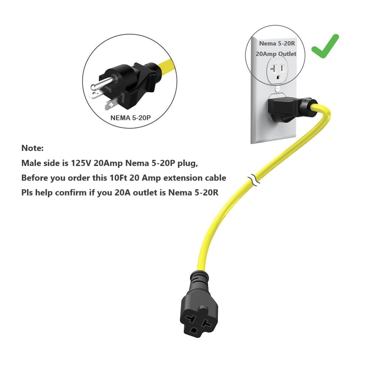 ADCAUDX 20A 125V extension cord suitable for heavy tools.