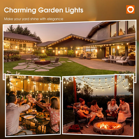 Addlon black-wire string lights blend with exterior decor.