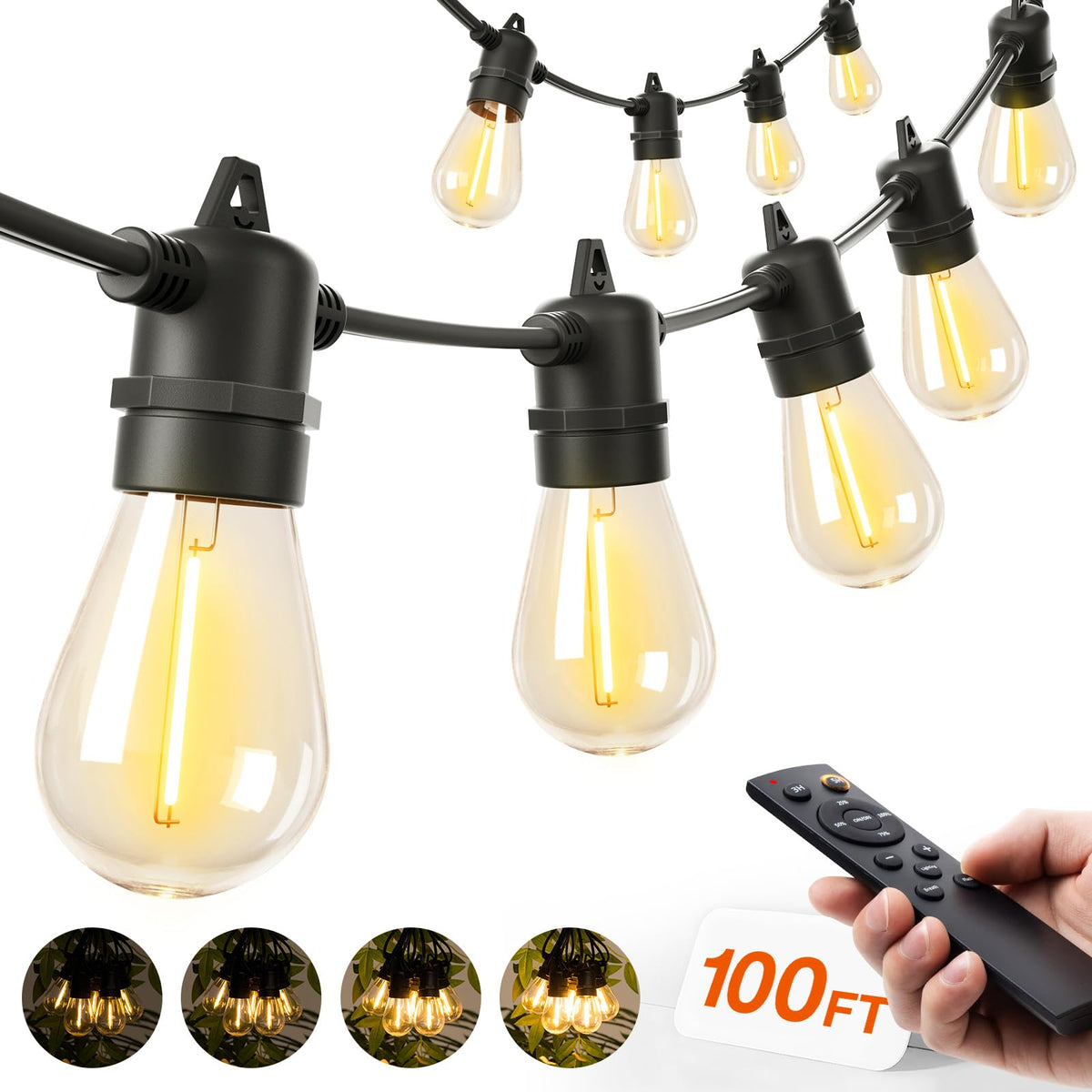 Addlon 100ft LED outdoor string lights with bulbs creating warm backyard ambiance