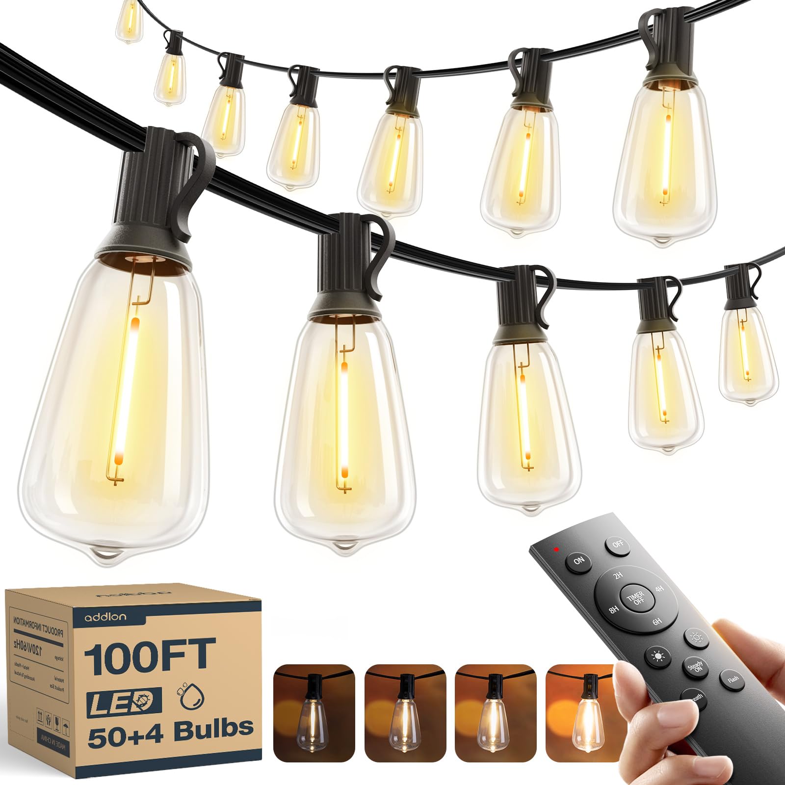 addlon 100ft outdoor lights with remote control for effortless evenings.