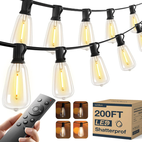 Addlon 200ft outdoor lights set up to brighten a spacious patio.