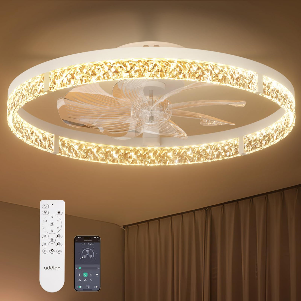 addlon 24in ceiling fan with light and remote delivers balanced airflow and convenient control.