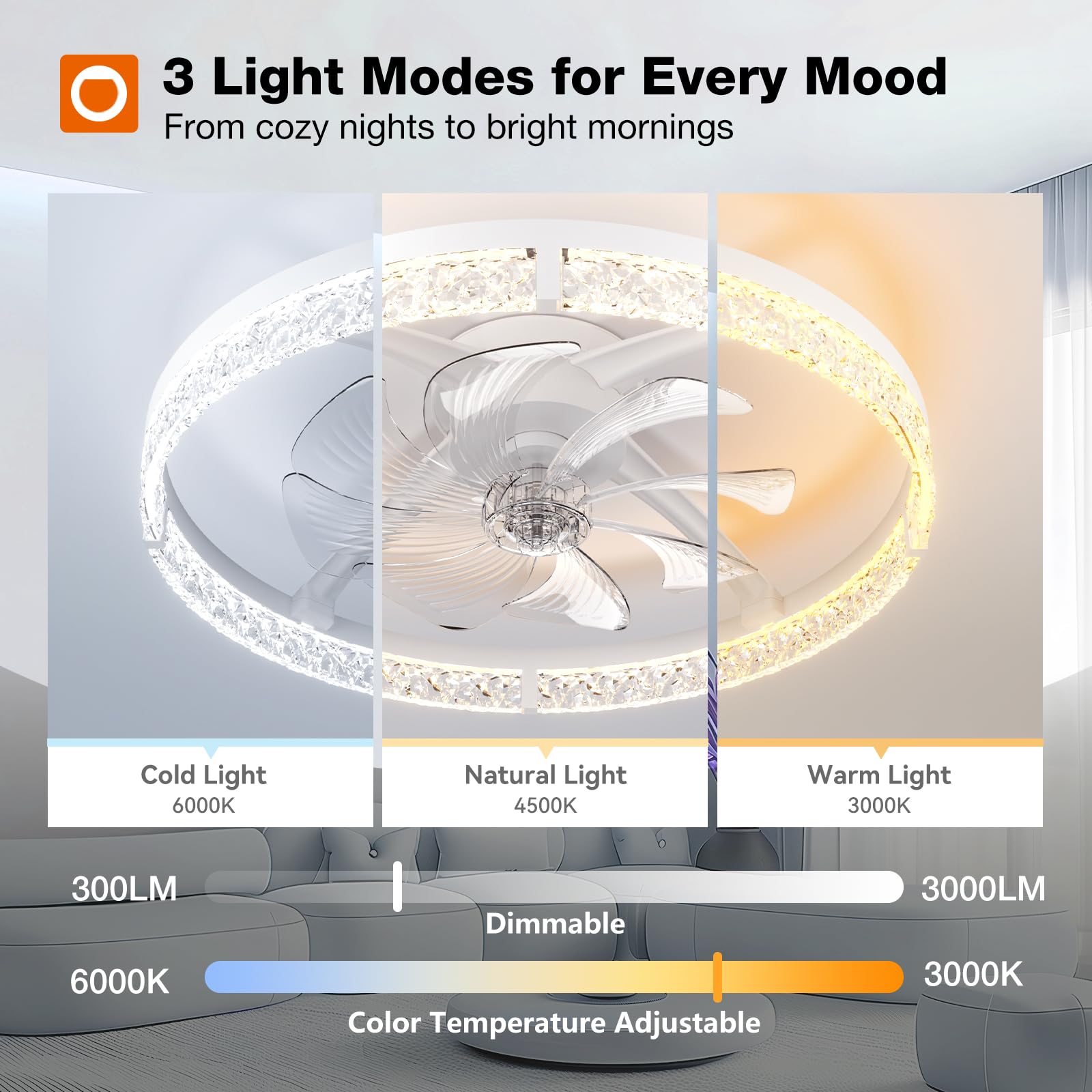 addlon dimmable LED light 3000–6000K creates warm to cool ambience.