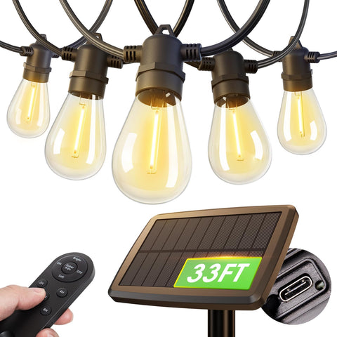 addlon 33ft solar string lights on porch with warm glow for outdoor evenings