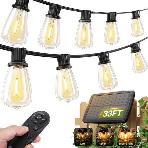 addlon 33ft solar string lights with remote control for easy outdoor ambiance