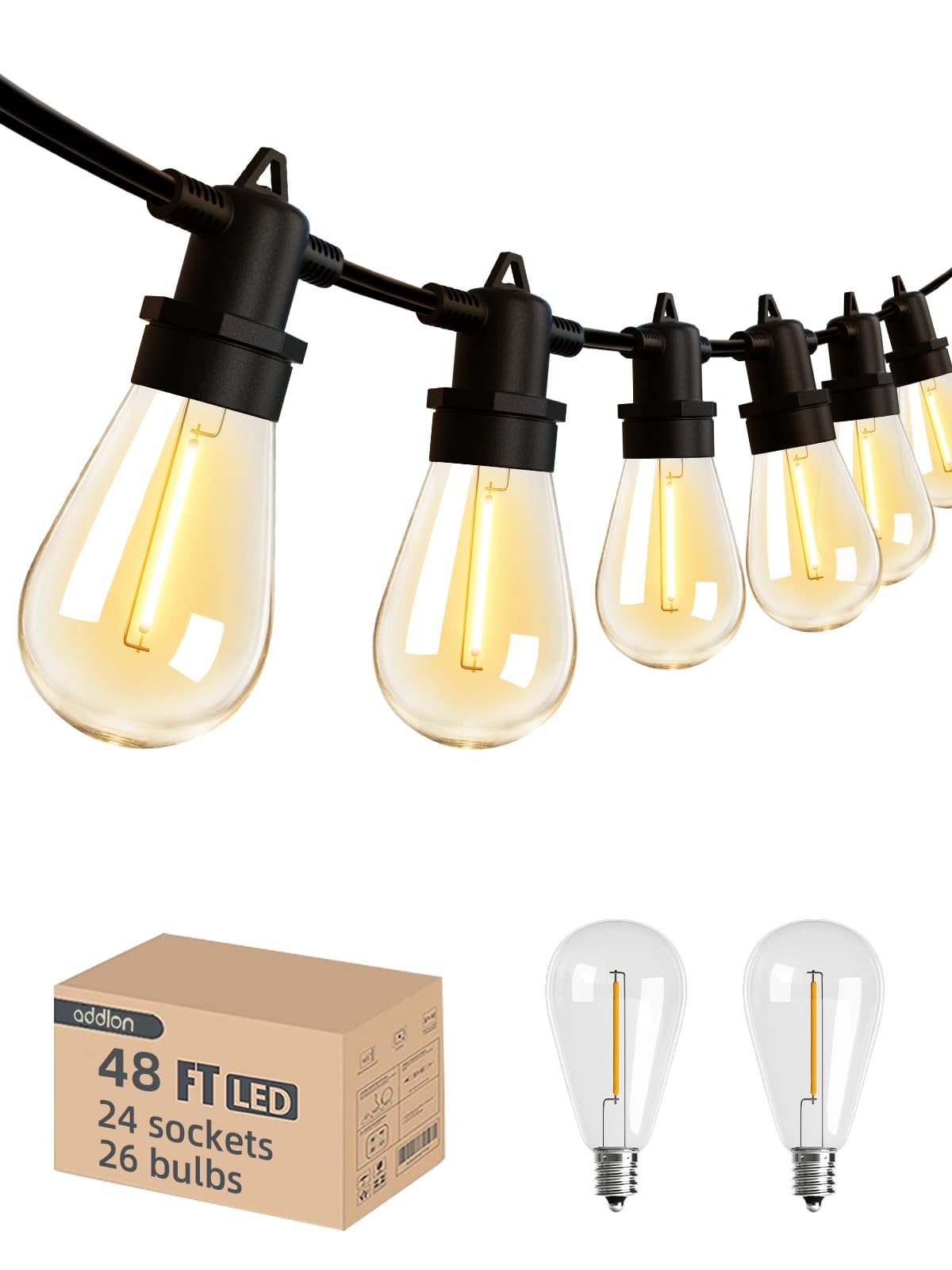addlon 48ft LED outdoor string lights illuminate a cozy patio with energy efficiency.