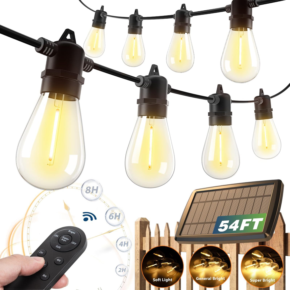 addlon 54ft solar string lights with remote control for effortless porch ambience.