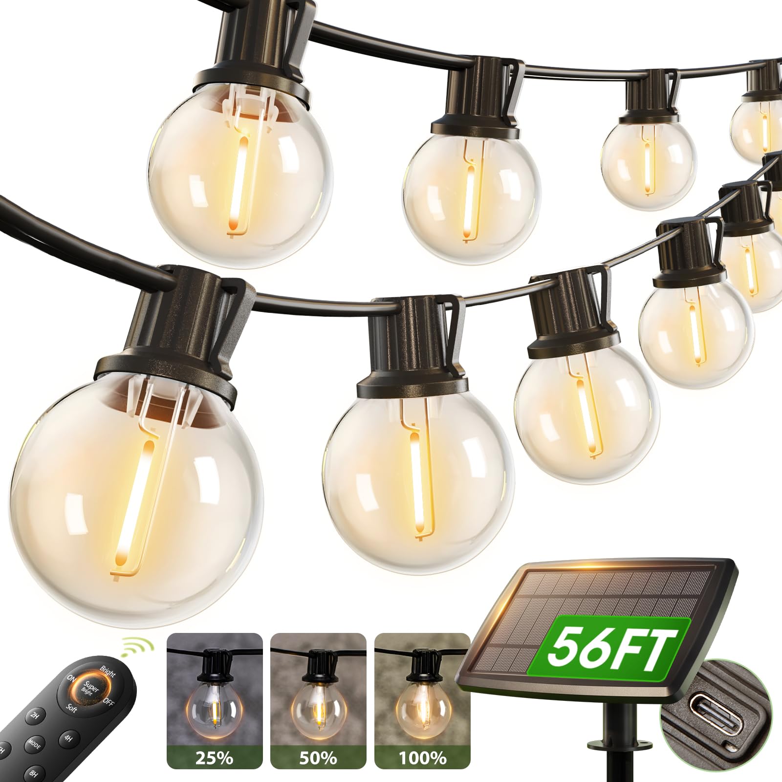 Addlon 56ft solar string lights with remote control for customizable outdoor ambience