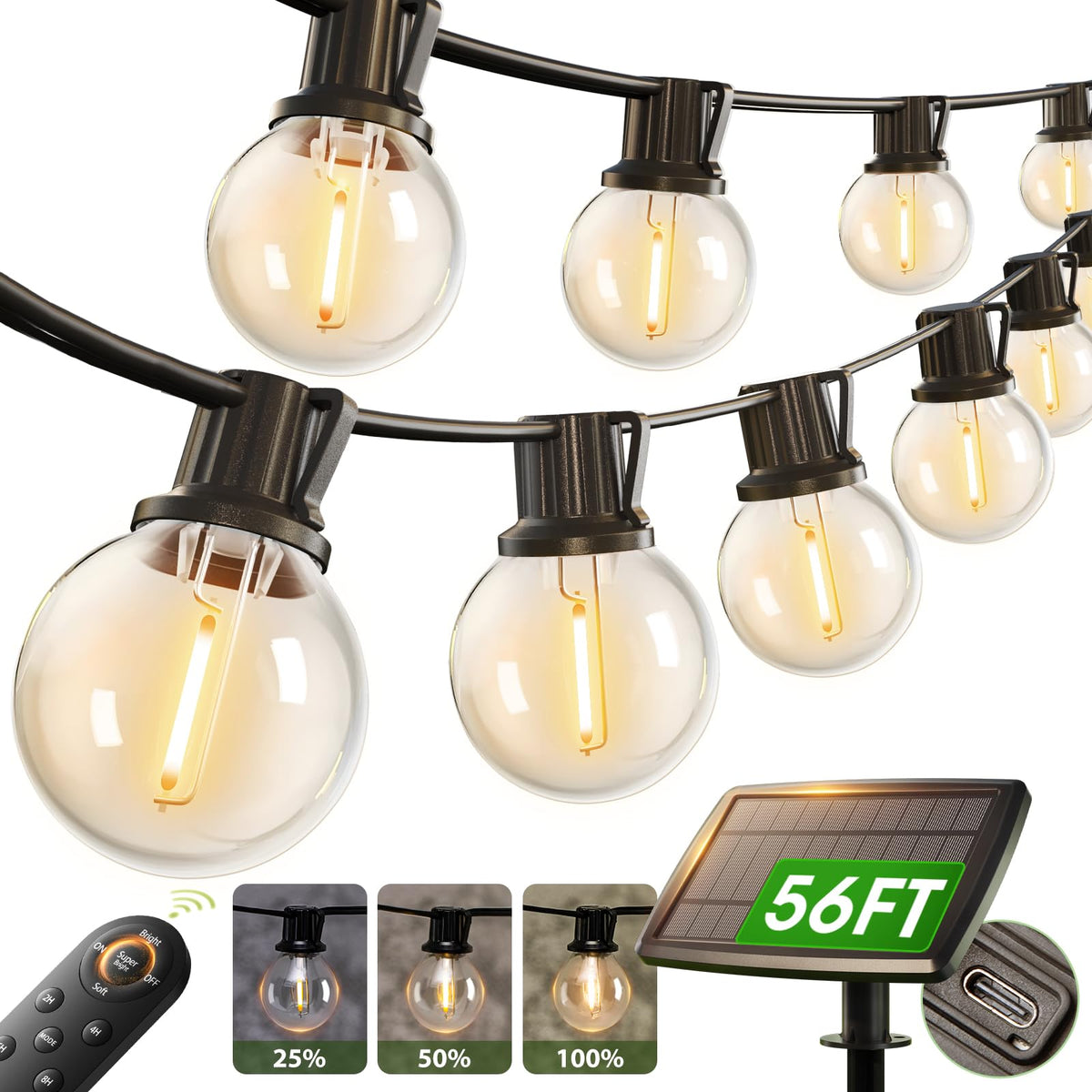 Addlon 56ft solar string lights with remote control for customizable outdoor ambience