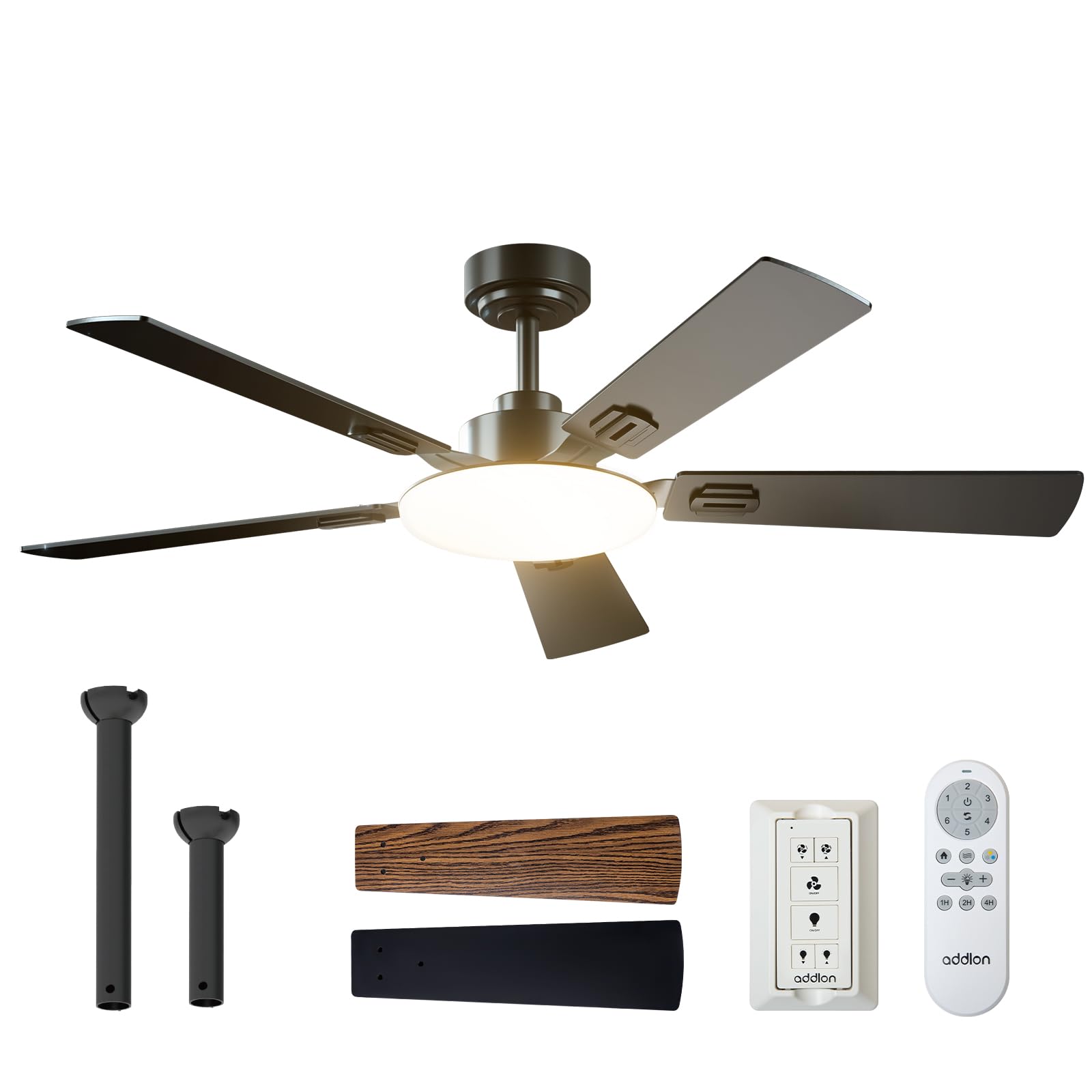 Addlon ceiling fan with light 52-inch black remote for effortless control and even airflow.