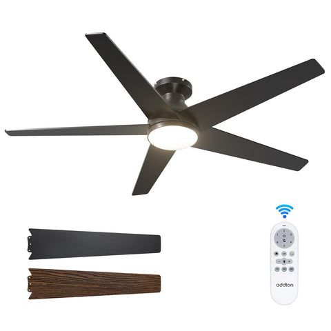Addlon 52-inch black ceiling fan with light for a stylish bedroom.