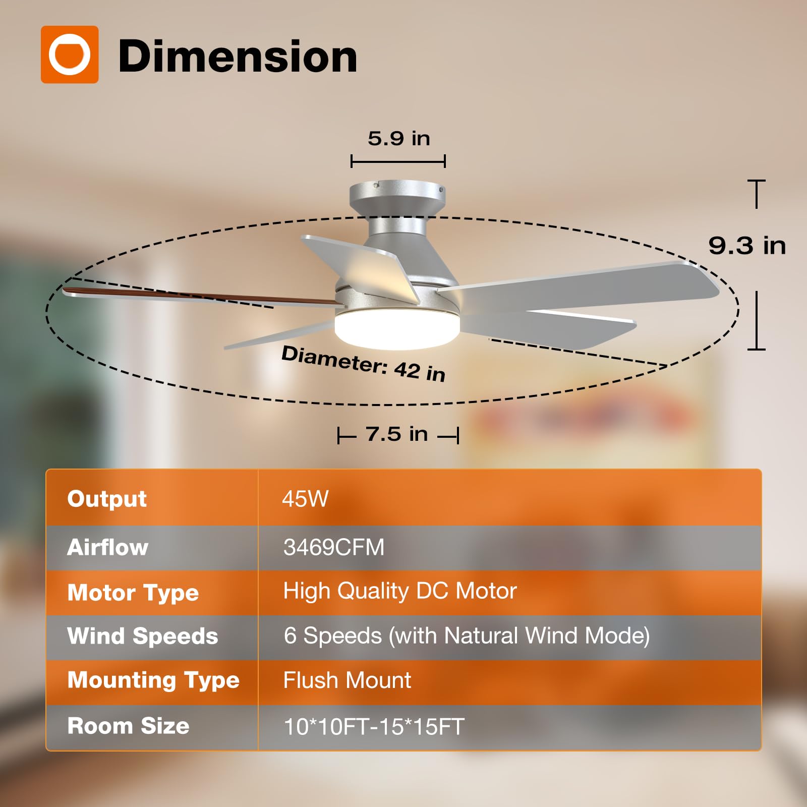 Ultra-quiet operation from Addlon ceiling fan suitable for bedrooms and nurseries.