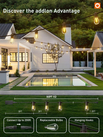 Addlon connectable 200ft string lights for large outdoor spaces