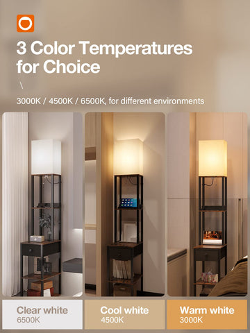 Addlon floor lamp with drawer storage for remotes and cables.