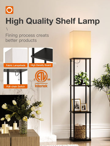 Addlon floor lamp for home office, functional shelving and lighting.