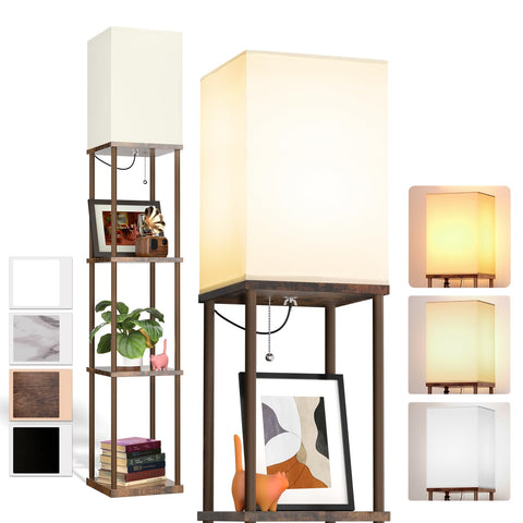 Addlon floor lamp with four-tier brown shelves for organized display