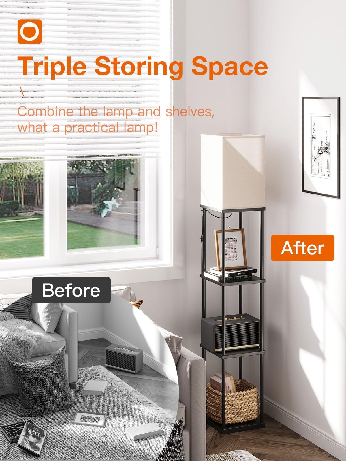 Addlon floor lamp shelves close-up, sturdy four-tier display for decor.